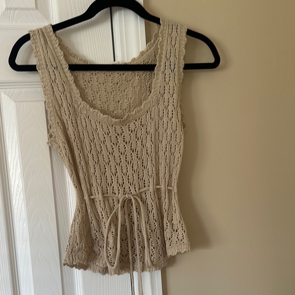 Le Lis Tan Smocked Tie Front Tank Top
